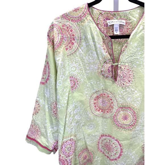 Oscar de la Renta Green Mandala Print Cotton Tunic Dress Size M Boho Resort - Picture 2 of 8